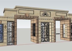 欧式风格小区入口大门SU(草图大师)模型