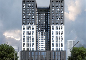 现代某高层酒店建筑设计3DMAX模型与PSD效果图