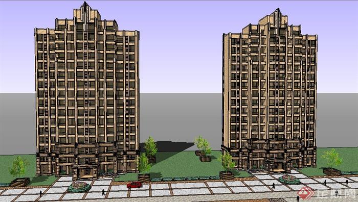 多栋住宅建筑、商务建筑su模型(3)