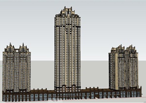 欧式风格商住建筑及住宅建筑设计SU(草图大师)模型