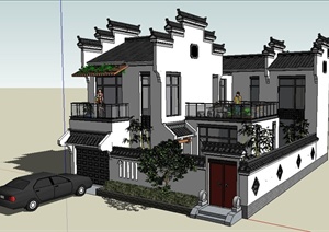 徽派中式风格别墅住宅建筑设计SU(草图大师)模型