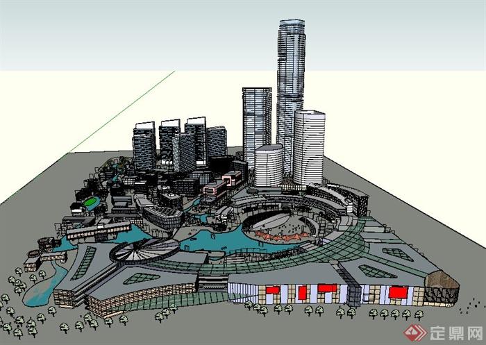 现代某城市中心区规划设计SU模型(1)