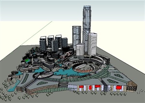 现代某城市中心区规划设计SU(草图大师)模型