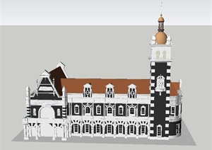 某欧式两层宗教礼堂建筑设计SU(草图大师)模型