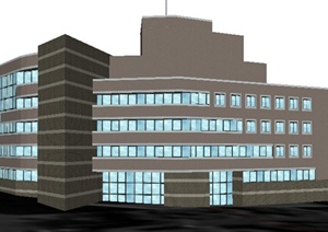 现代多层简约办公楼建筑SU(草图大师)模型