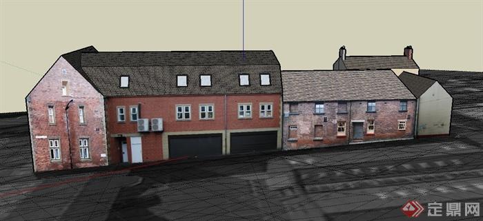 两层乡村带庭院商住房建筑设计SU模型(4)