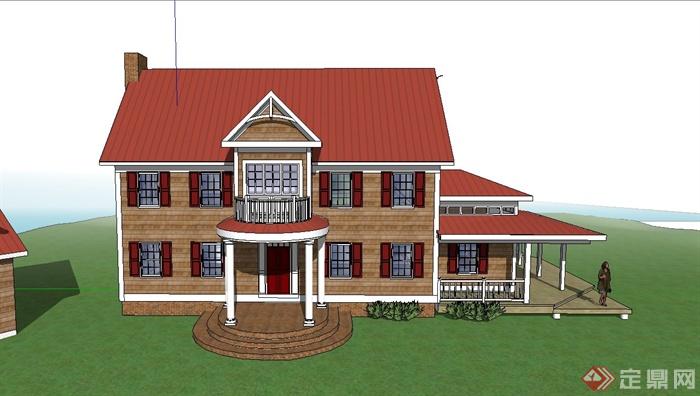 两层红色别墅建筑设计US模型(1)