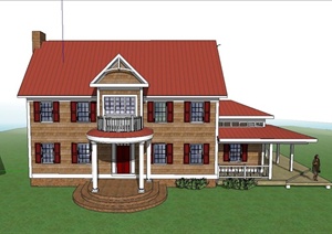 两层红色别墅建筑设计US模型