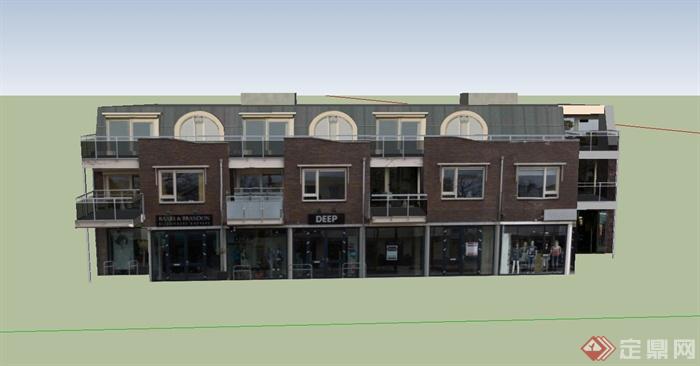 现代某两层商住房建筑设计SU模型(1)