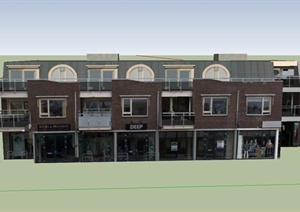 现代某两层商住房建筑设计SU(草图大师)模型
