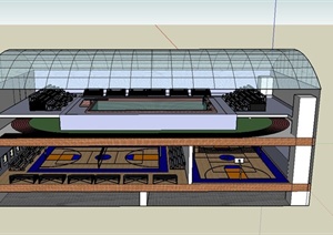 现代某三层体育馆建筑设计SU(草图大师)模型