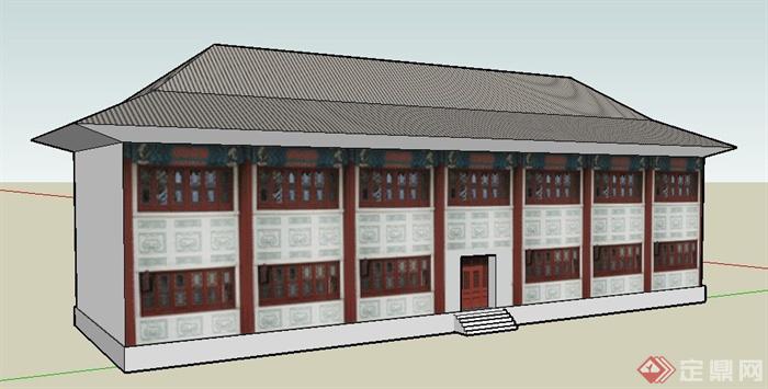 日式二层古建办公楼建筑su模型(1)