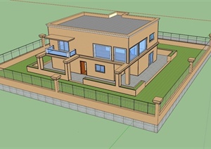 双层别墅建筑设计SU(草图大师)模型（带室内）