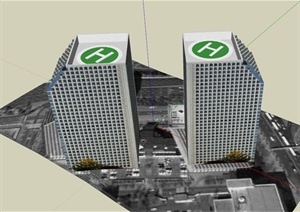 双子座大厦建筑设计SU(草图大师)模型