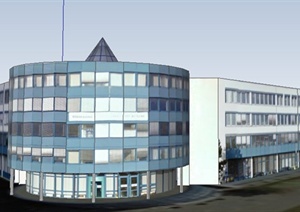 现代简约4层办公楼建筑SU(草图大师)模型