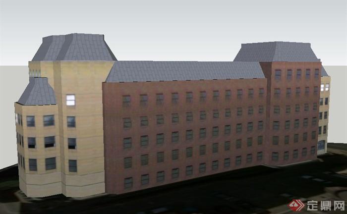 现代6层办公楼建筑su模型(2)