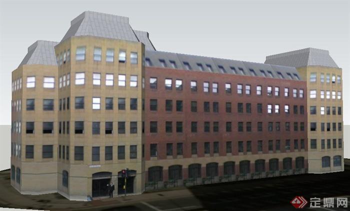 现代6层办公楼建筑su模型(1)