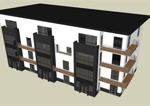 一栋四层宾馆建筑设计SU(草图大师)模型