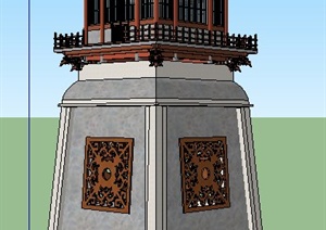 现代中式景观塔楼SU(草图大师)模型