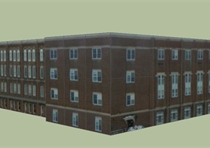 现代四层办公楼建筑SU(草图大师)模型