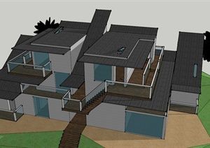 三层现代别墅建筑设计SU(草图大师)模型