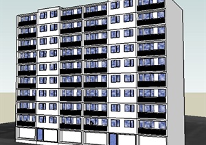 现代10层住宅楼建筑设计SU(草图大师)模型