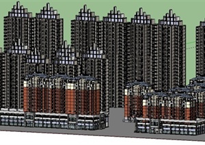 多栋商住楼及住宅建筑设计SU(草图大师)模型