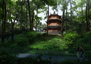 中式风格生态旅游区景观psd效果图