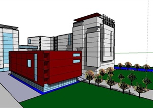现代多多层办公区建筑设计SU(草图大师)模型