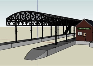 现代铁路站台建筑设计SU(草图大师)模型
