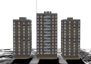 三栋小高层住宅建筑设计SU(草图大师)模型