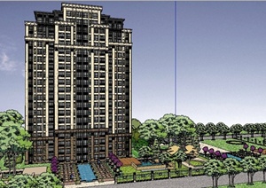 现代高层住宅楼建筑及景观SU(草图大师)模型