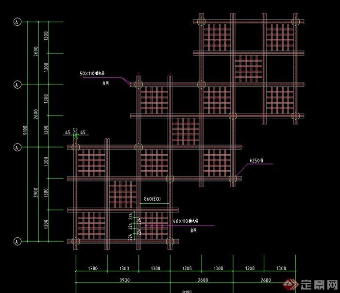 木质交叉型廊架设计CAD施工图(1)