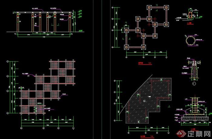 木质交叉型廊架设计CAD施工图(2)