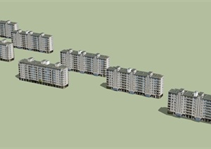 几栋多层住宅楼建筑设计SU(草图大师)模型