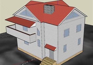 双层住宅建筑设计SU(草图大师)模型（带阳光房）