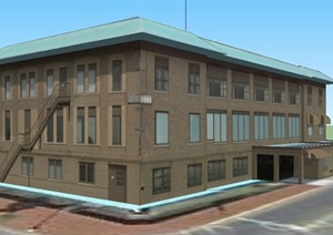 现代3层办公楼建筑设计SU(草图大师)模型