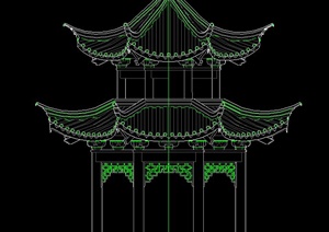 某古典中式八角亭与廊架组合设计CAD方案图