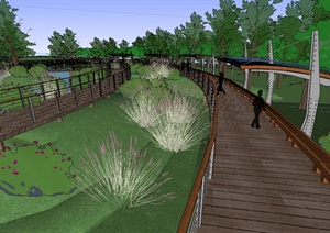 生态湿地栈道廊架设计SU(草图大师)模型