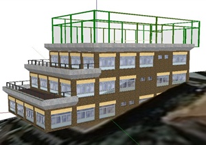现代山地办公楼建筑设计SU(草图大师)模型