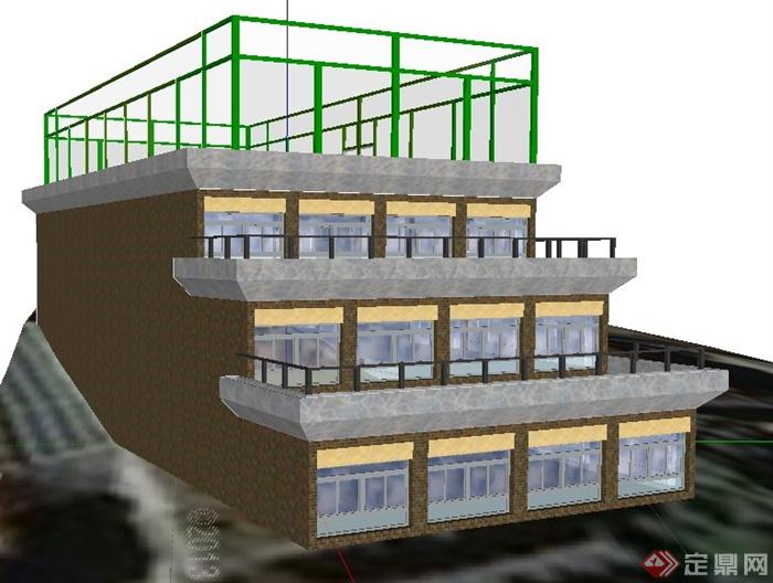 现代山地办公楼建筑设计SU模型(2)