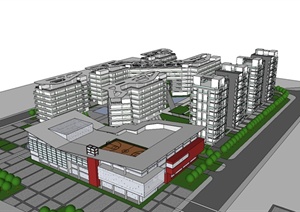 现代风格办公、居住综合区建筑设计SU(草图大师)模型