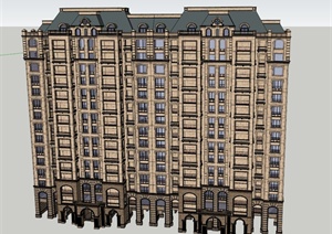 新古典高层双拼住宅建筑设计SU(草图大师)模型