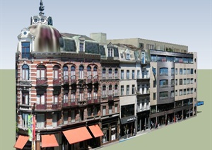 欧式沿街商业综合建筑SU(草图大师)模型