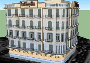 现代四层酒店建筑设计SU(草图大师)模型