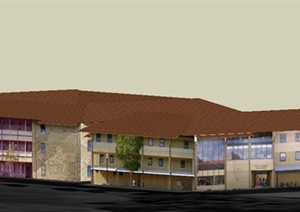 现代多层办公楼组合建筑设计SU(草图大师)模型