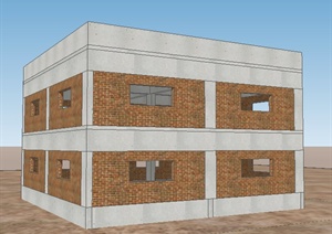 二层混凝土建筑设计SU(草图大师)模型
