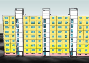 现代某小高层联排住宅建筑SU(草图大师)模型