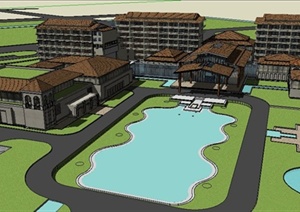 东南亚度假酒店建筑设计SU(草图大师)模型