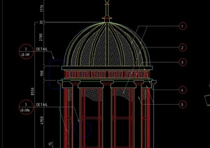 园林景观欧式带斗拱圆形亭子设计CAD施工图